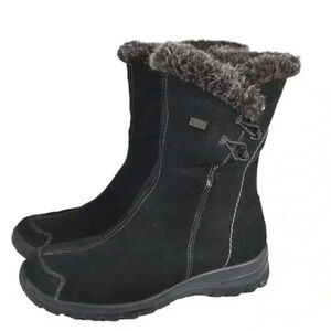 Rieker Suede Winter  Ankle Boots Lined Genuine Leather Black Size 38